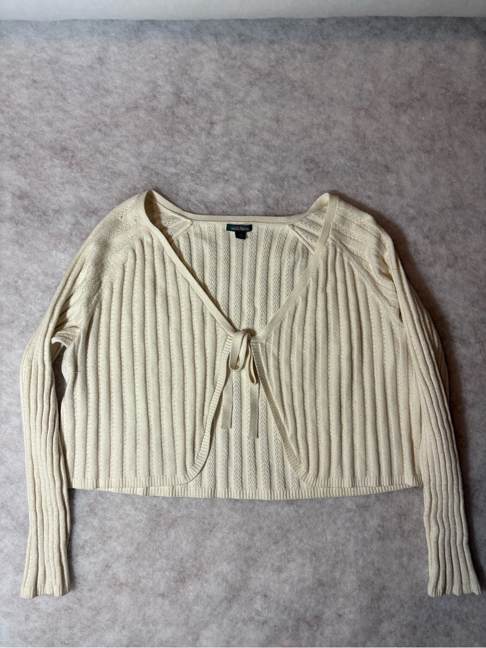 Wild Fable Cream Ribbed Tie Front Cropped Cardigan Sweater